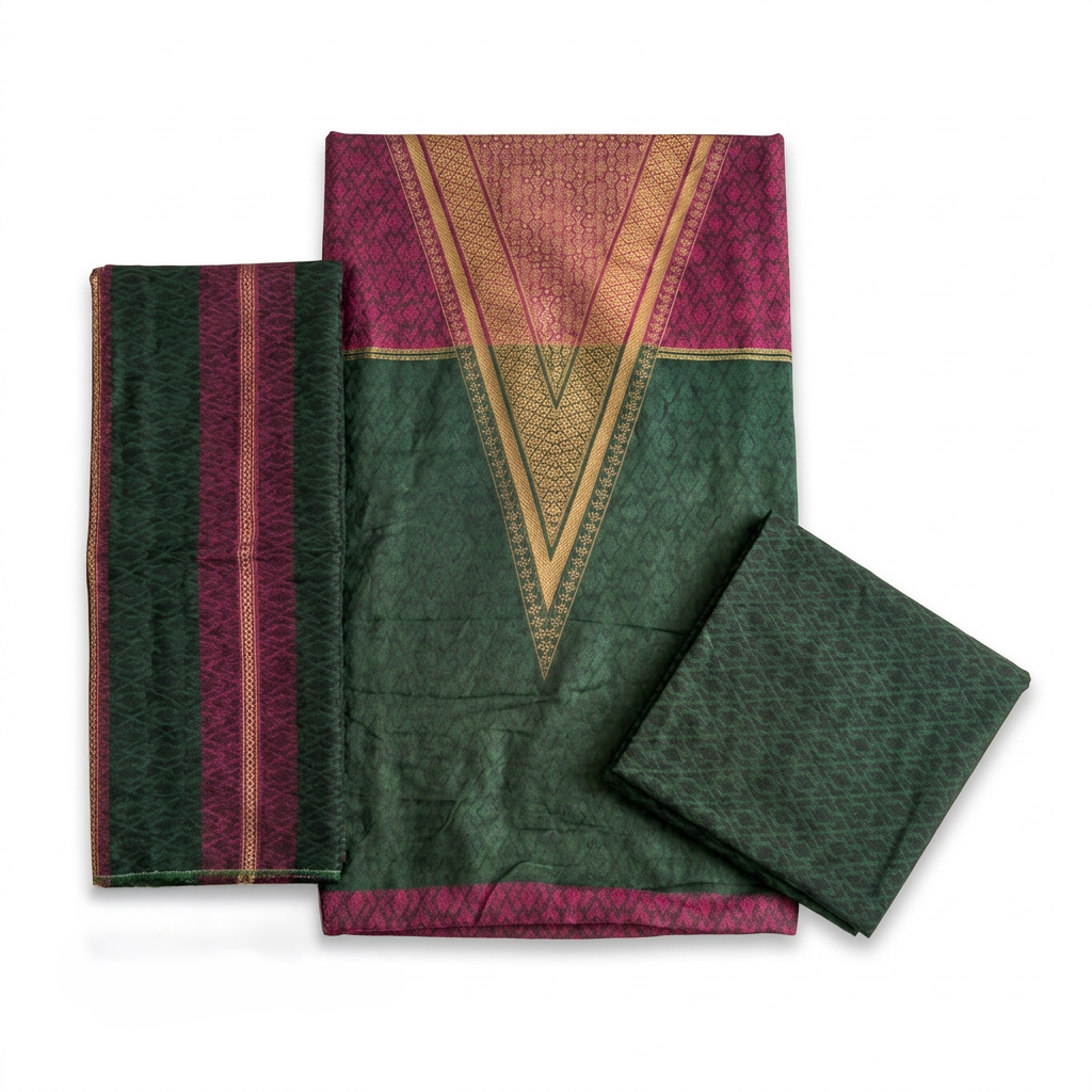 Premium Green & Purple Solid Dyed Cotton Jacquard – 3-Piece Unstitched Suit