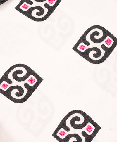 Printed Unstitched Fabric – Ivory with Black & Pink Motif | Co-ord Set Fabric