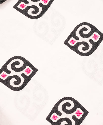 Printed Unstitched Fabric – Ivory with Black & Pink Motif | Co-ord Set Fabric