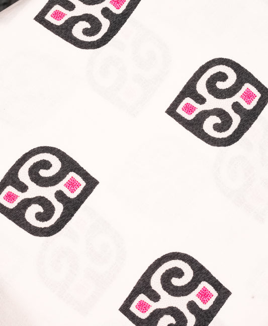 Printed Unstitched Fabric – Ivory with Black & Pink Motif | Co-ord Set Fabric