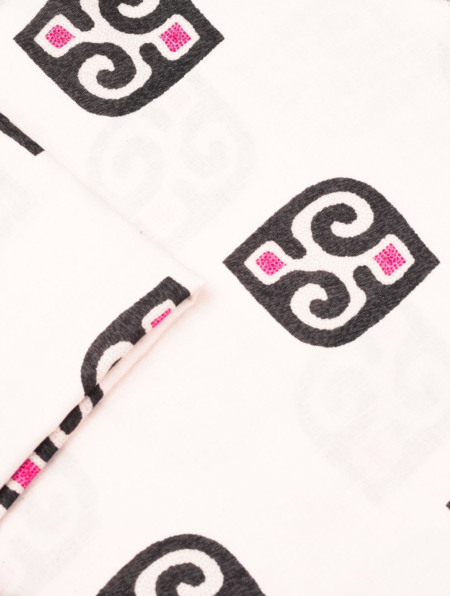 Printed Unstitched Fabric – Ivory with Black & Pink Motif | Co-ord Set Fabric