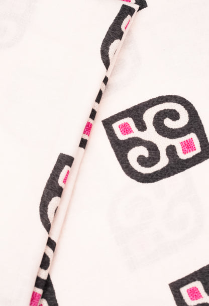 Printed Unstitched Fabric – Ivory with Black & Pink Motif | Co-ord Set Fabric