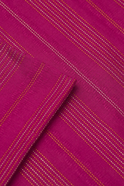 Pink Jacquard Unstitched Fabric – Gold & Silver Stripes