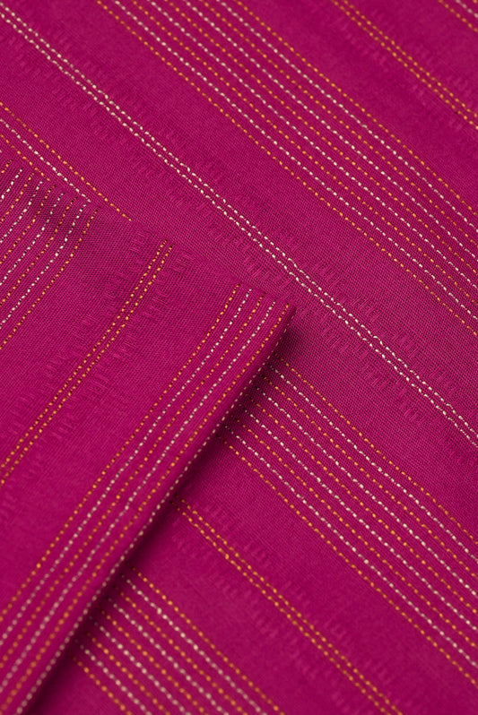 Pink Jacquard Unstitched Fabric – Gold & Silver Stripes