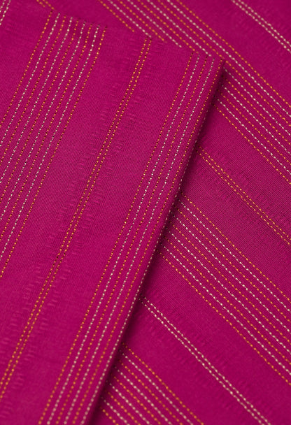 Pink Jacquard Unstitched Fabric – Gold & Silver Stripes