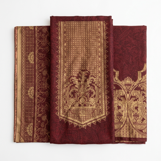 Premium Solid Dyed Maroon Cotton Jacquard – 3-Piece Unstitched Suit