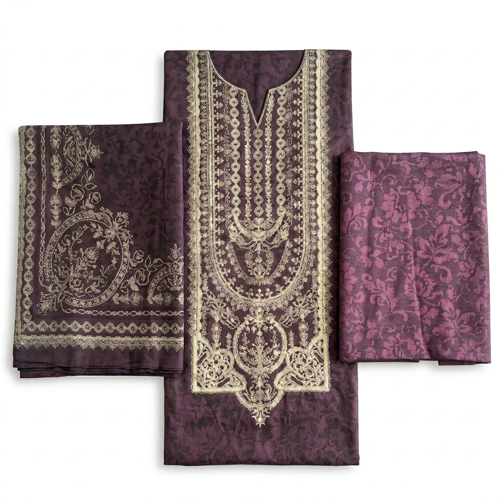 Premium Purple Solid Dyed Cotton Jacquard – 3-Piece Unstitched Suit
