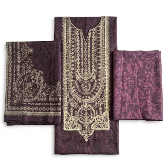 Premium Purple Solid Dyed Cotton Jacquard – 3-Piece Unstitched Suit