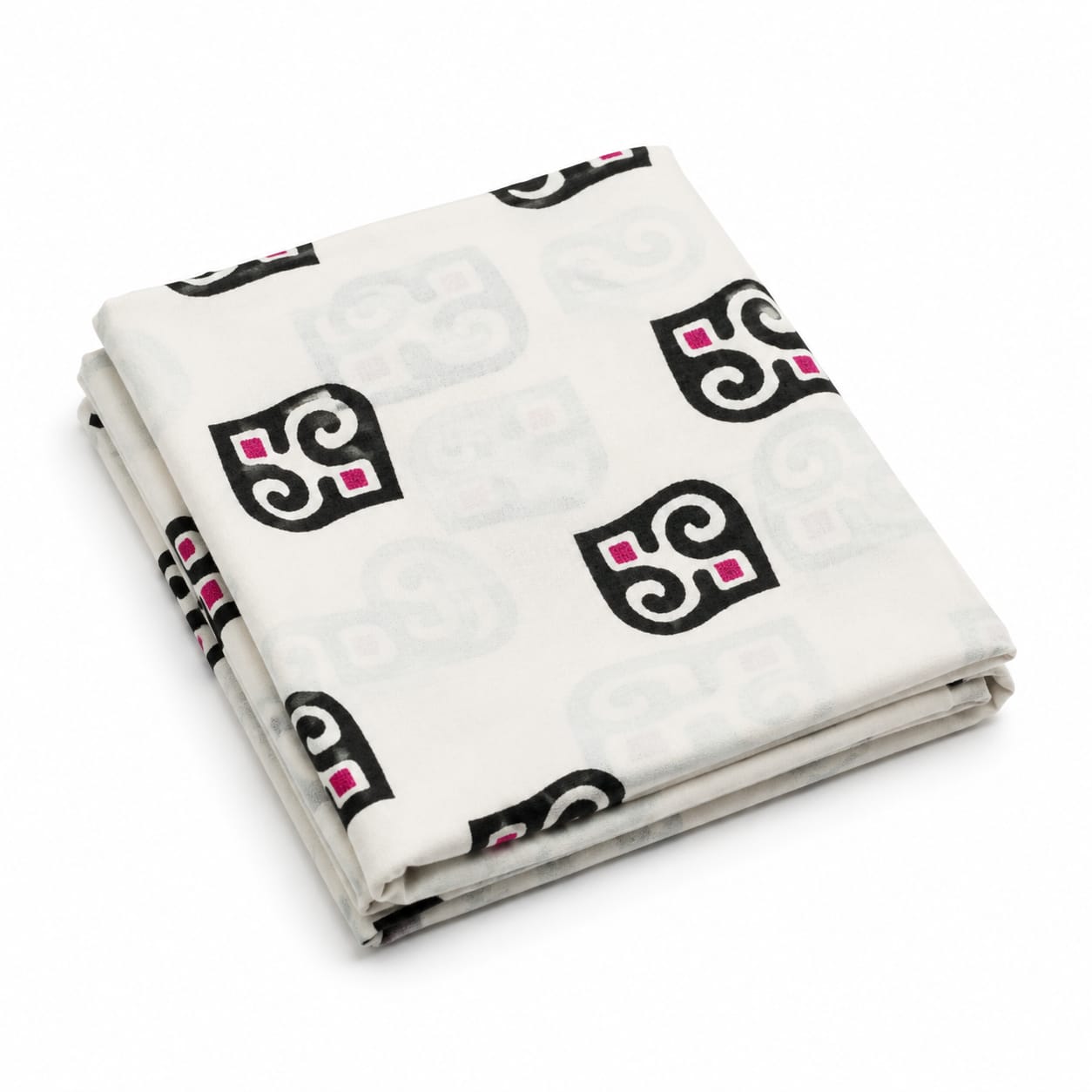 Printed Unstitched Fabric – Ivory with Black & Pink Motif | Co-ord Set Fabric
