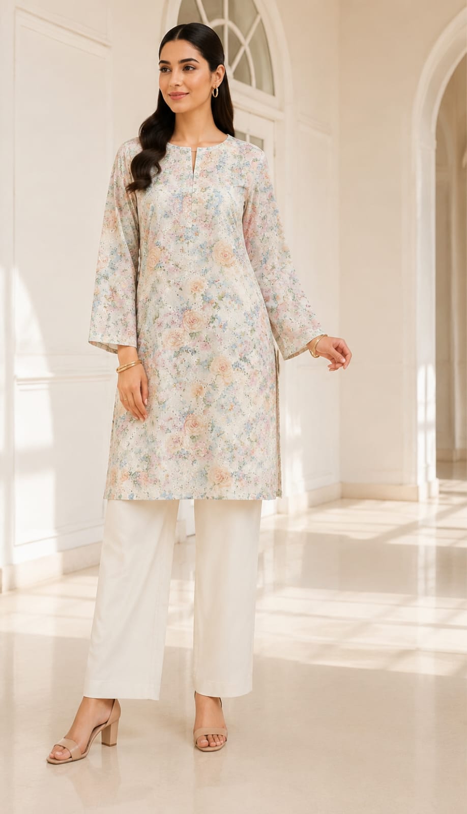 Premium  Plain Printed Chikankari 100% Cotton Lawn – 2-Piece Unstitched Suit