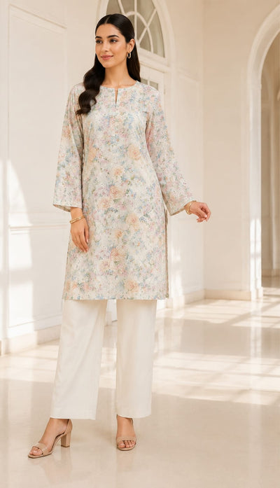 Premium  Plain Printed Chikankari 100% Cotton Lawn – 2-Piece Unstitched Suit