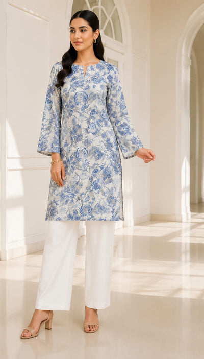 Premium Blue Chikankari 100% Cotton Lawn – 2-Piece Unstitched Suit
