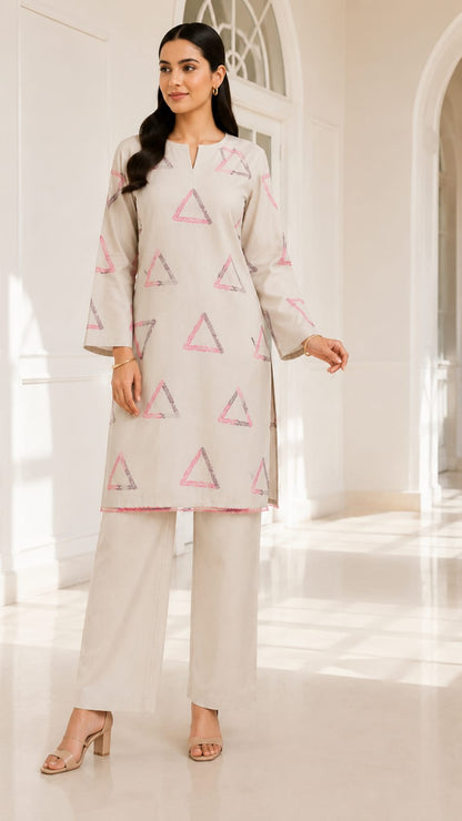 Premium Off-Fawn Cotton Jacquard – 2-Piece Unstitched Suit