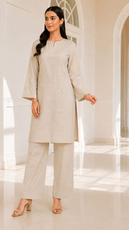 Premium Decent Dyed Cotton Self Jacquard – 2-Piece Unstitched Suit