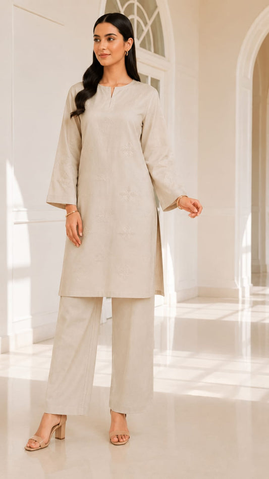 Premium Decent Dyed Cotton Self Jacquard – 2-Piece Unstitched Suit
